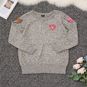 Torrid 2 Grey Marled Knit‎ Love Peace Patch Pullover Sweater Plus Size 2X